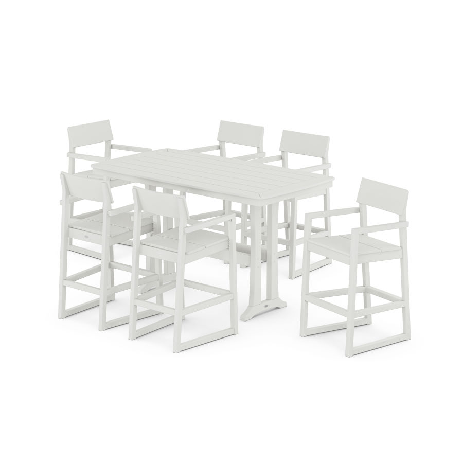 POLYWOOD EDGE Arm Chair 7-Piece Bar Set with Trestle Legs in Vintage White