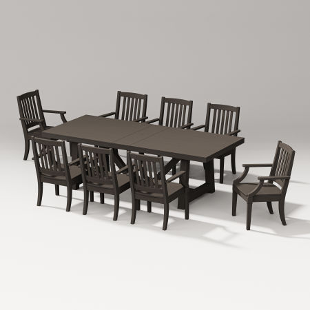 Estate 9-Piece A-Frame Table Dining Set in Vintage Coffee