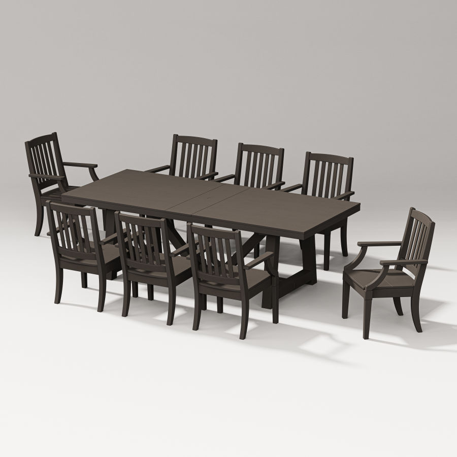 POLYWOOD Estate 9-Piece A-Frame Table Dining Set in Vintage Coffee
