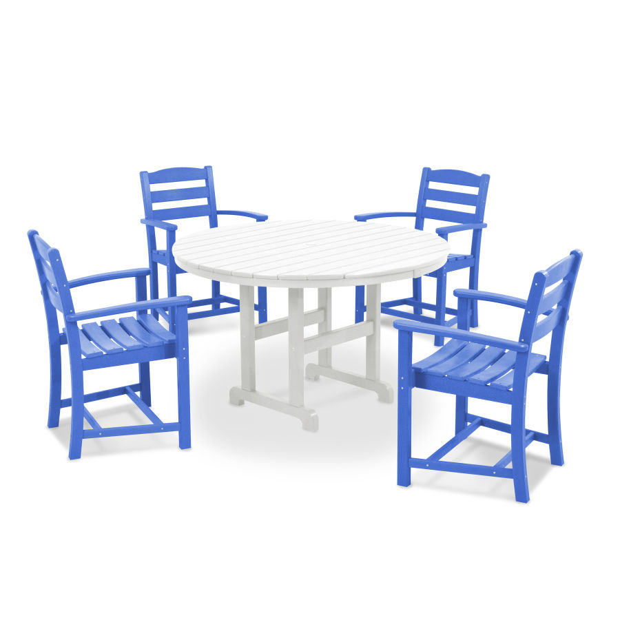 POLYWOOD La Casa Café 5-Piece Round Farmhouse Dining Set in Pacific Blue / White