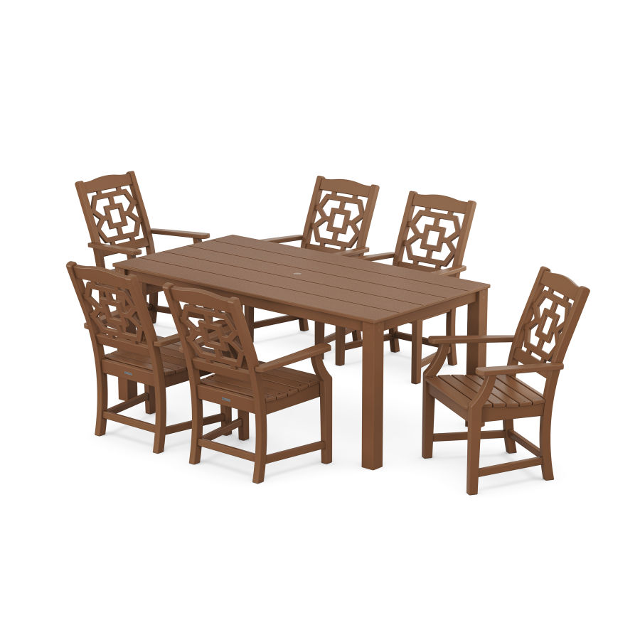 POLYWOOD Chinoiserie Arm Chair 7-Piece Parsons Dining Set in Teak
