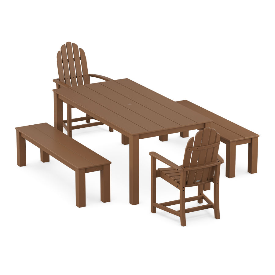 POLYWOOD Classic Adirondack 5-Piece Parsons Dining Set with Benches in Teak