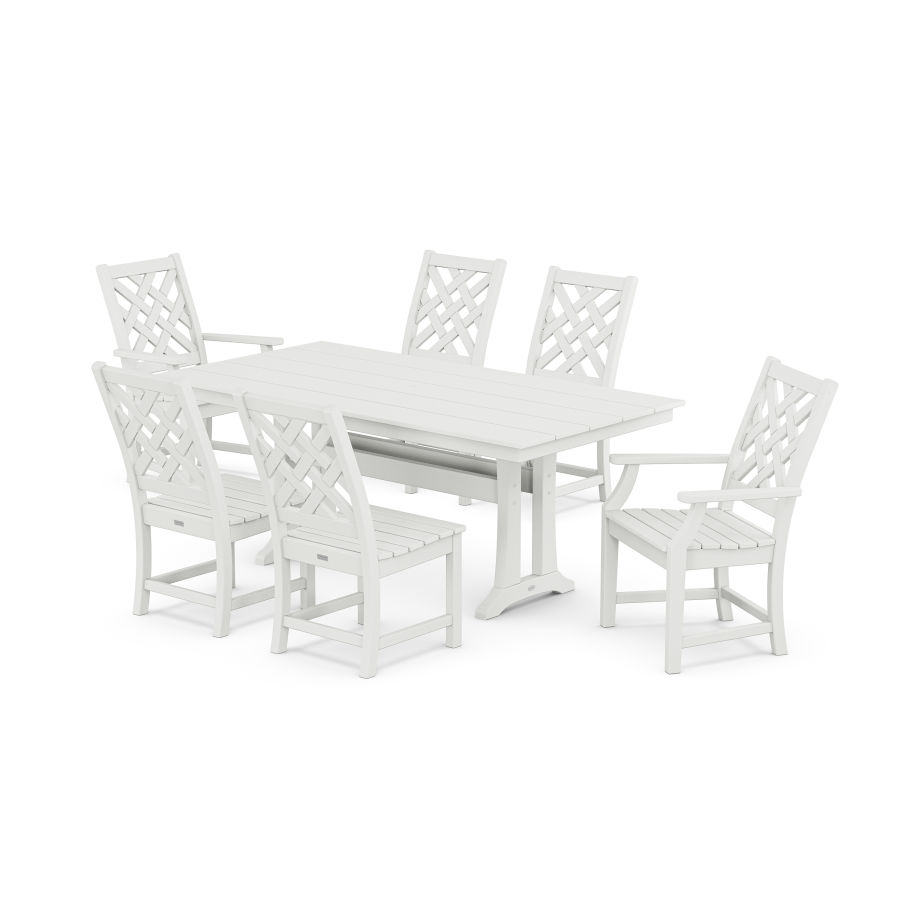 POLYWOOD Wovendale 7-Piece Farmhouse Dining Set with Trestle Legs in White