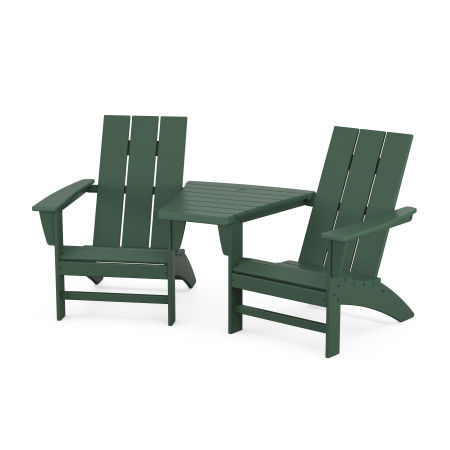 Modern 3-Piece Adirondack Set with Angled Connecting Table in Green