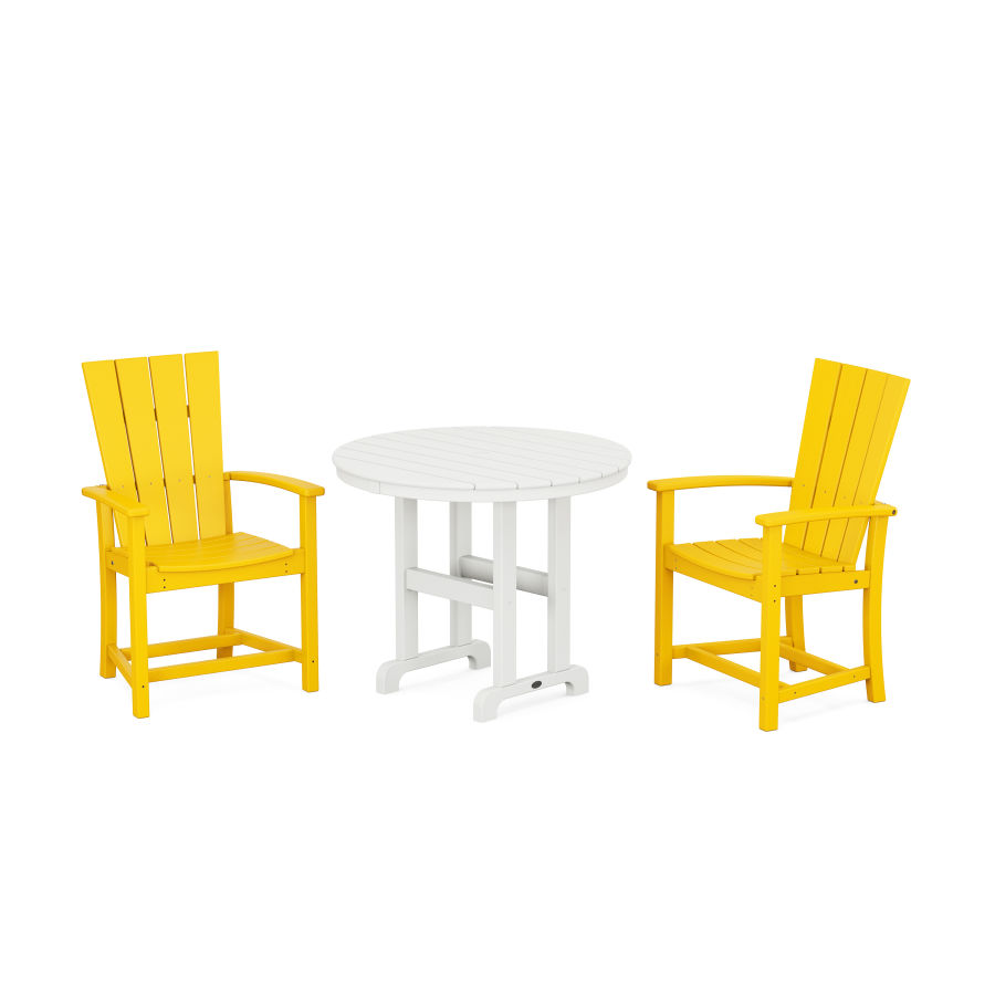 POLYWOOD Quattro 3-Piece Round Farmhouse Dining Set in Lemon / White