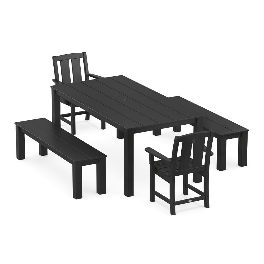 POLYWOOD Mission 5-Piece Parsons Dining Set with Benches in Black