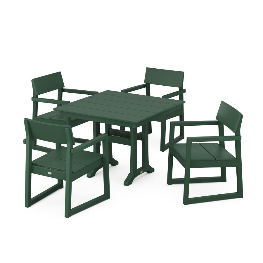 POLYWOOD EDGE 5-Piece Farmhouse Dining Set With Trestle Legs in Green