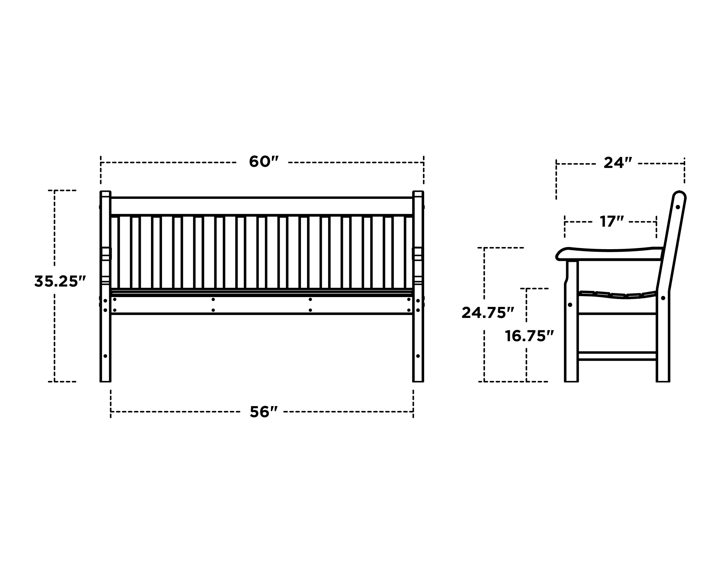 Dimensions for Rockford 60" Bench