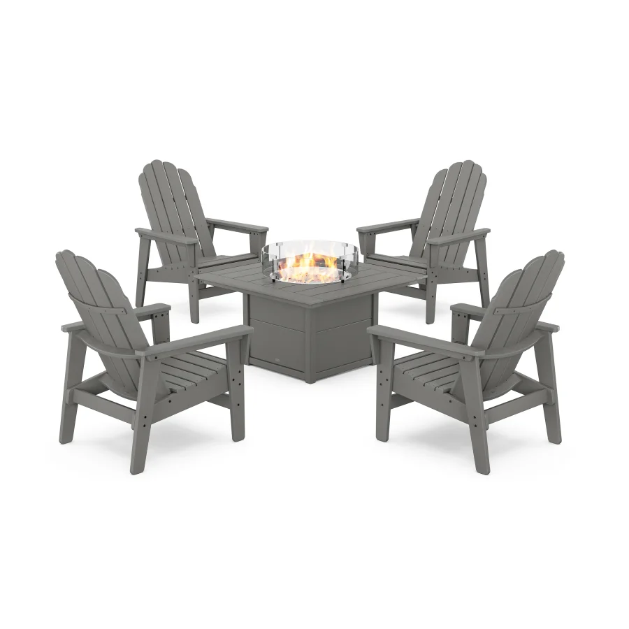 POLYWOOD 5-Piece Vineyard Grand Upright Adirondack Conversation Set with Fire Pit Table