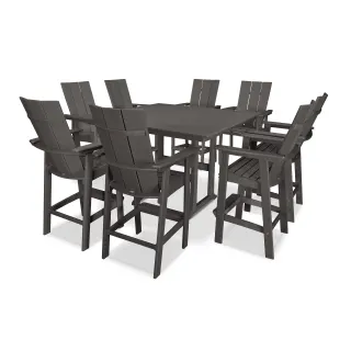 POLYWOOD Modern Curveback Adirondack 9-Piece Farmhouse Trestle Bar Set in Vintage Finish