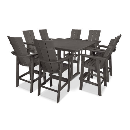POLYWOOD Modern Curveback Adirondack 9-Piece Farmhouse Trestle Bar Set in Vintage Finish