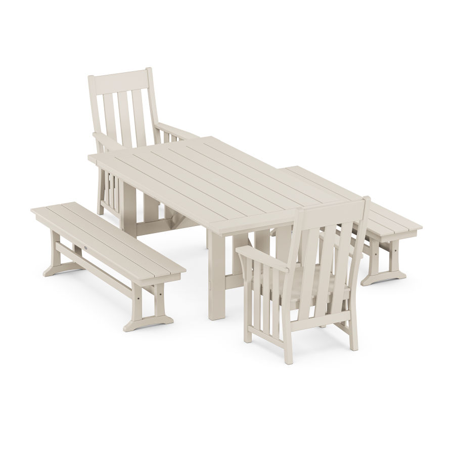 POLYWOOD Acadia 5-Piece Dining Set with Benches in Sand