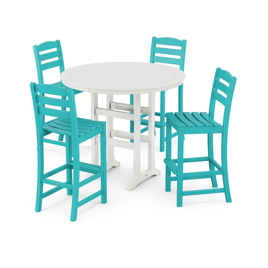 POLYWOOD La Casa Café 5 Piece Side Chair Bar Dining Set in Aruba