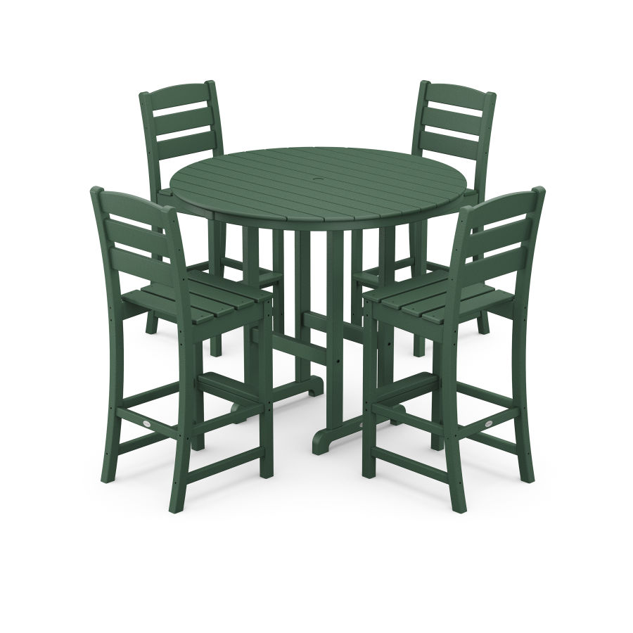 POLYWOOD Lakeside 5-Piece Round Farmhouse Side Chair Bar Set in Green