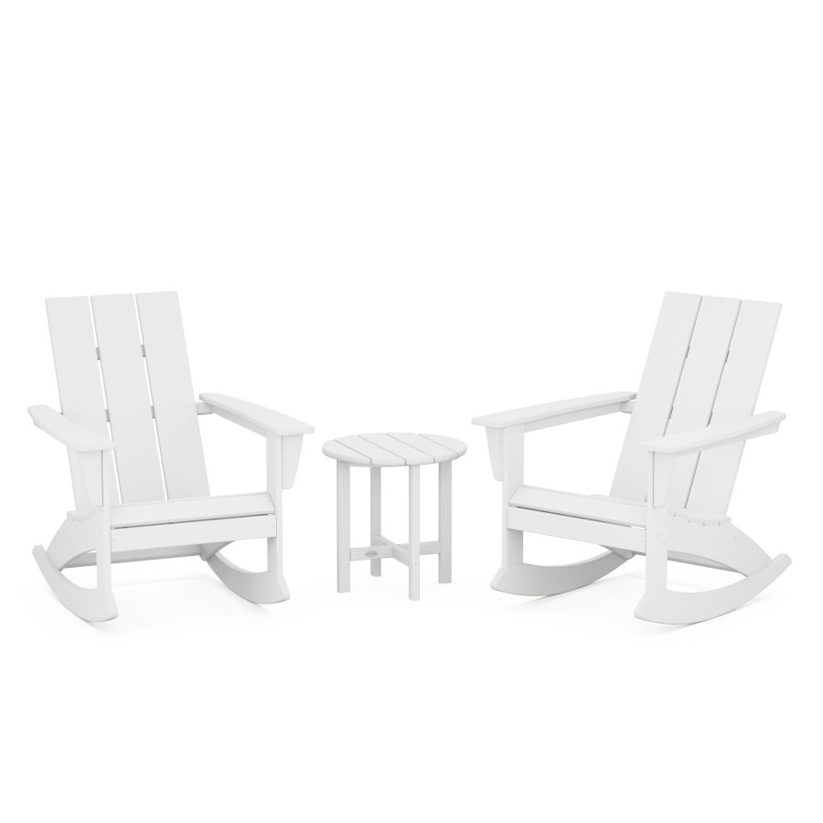 POLYWOOD Modern 3-Piece Adirondack Rocking Chair Set in White