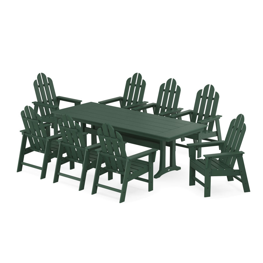 POLYWOOD Long Island 9-Piece Farmhouse Dining Set with Trestle Legs in Green