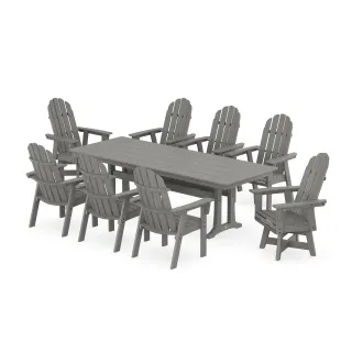 POLYWOOD Vineyard 9-Piece Curveback Adirondack Swivel Farmhouse Dining Set with Trestle Legs