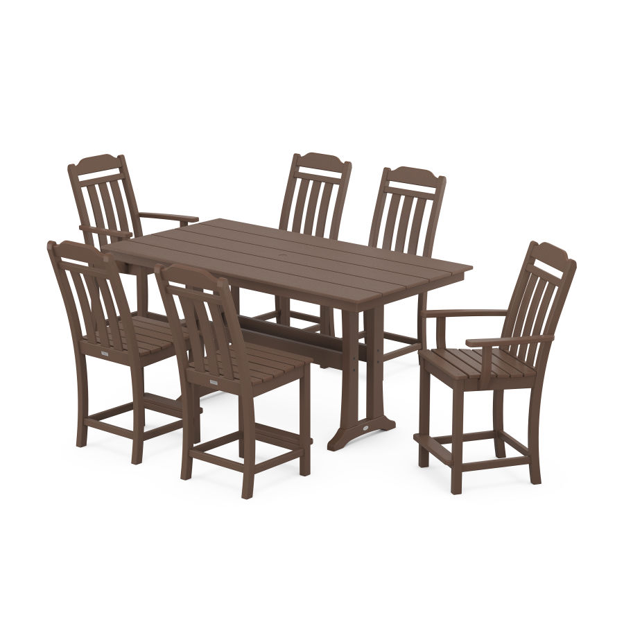 POLYWOOD Country Living 7-Piece Farmhouse Counter Set with Trestle Legs in Mahogany