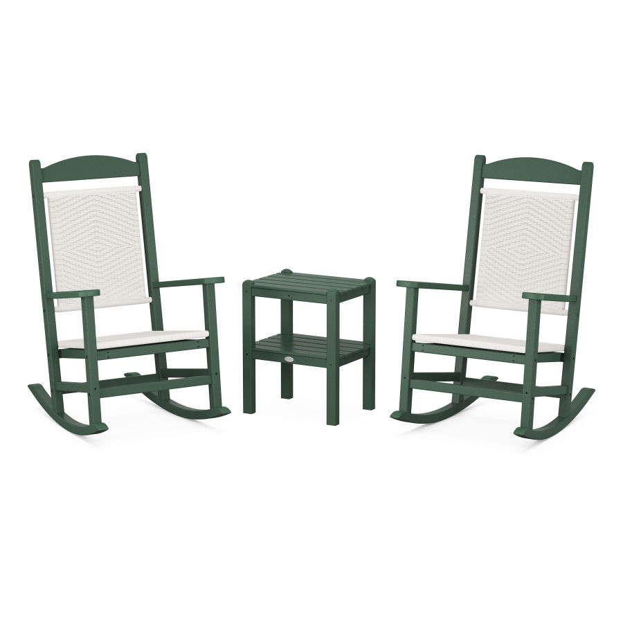 POLYWOOD Presidential Woven Rocker 3-Piece Set in Green / White Loom
