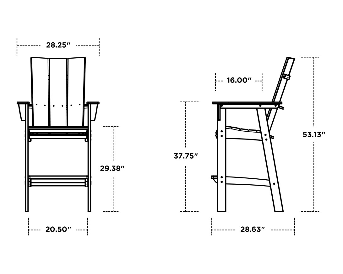 Dimensions for Modern Curveback Adirondack Bar Chair