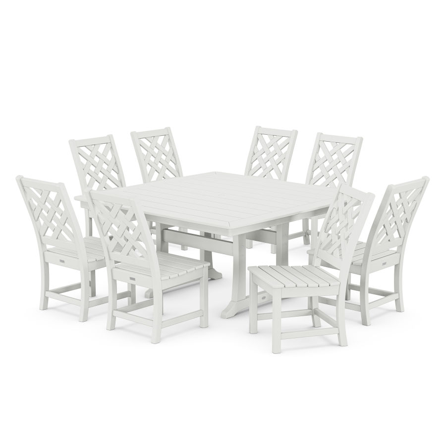 POLYWOOD Wovendale Side Chair 9-Piece Square Dining Set with Trestle Legs in White