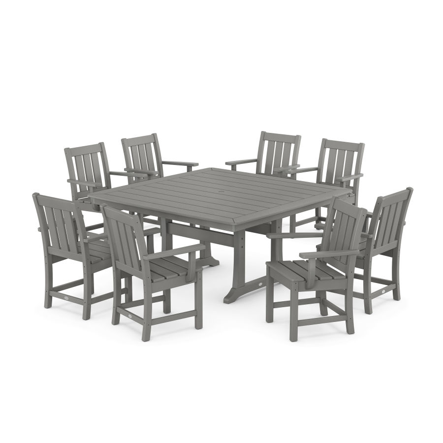 POLYWOOD Oxford 9-Piece Square Dining Set with Trestle Legs in Slate Grey