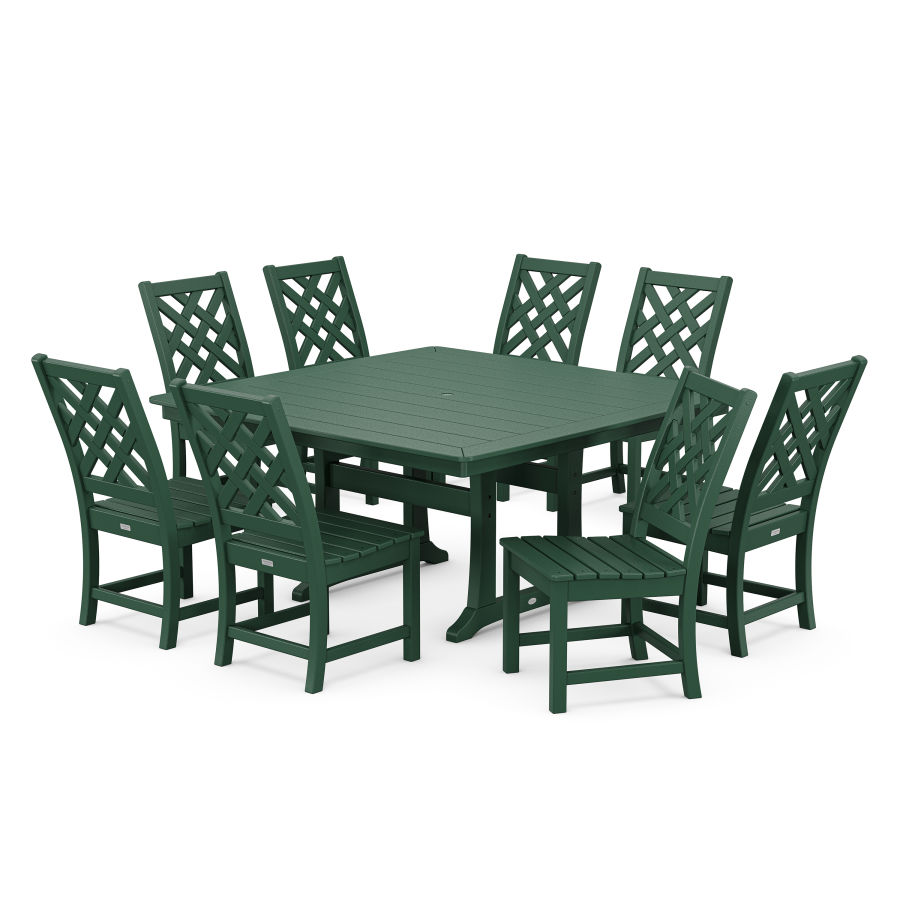 POLYWOOD Wovendale Side Chair 9-Piece Square Dining Set with Trestle Legs in Green