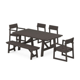 EDGE 6-Piece Rustic Farmhouse Dining Set with Bench in Vintage Finish