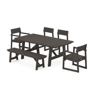 POLYWOOD EDGE 6-Piece Rustic Farmhouse Dining Set with Bench in Vintage Finish