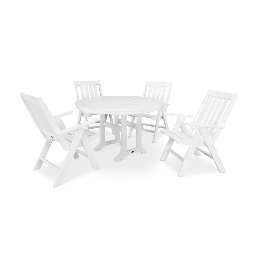 POLYWOOD Vineyard 5-Piece Nautical Trestle Folding Dining Set in White