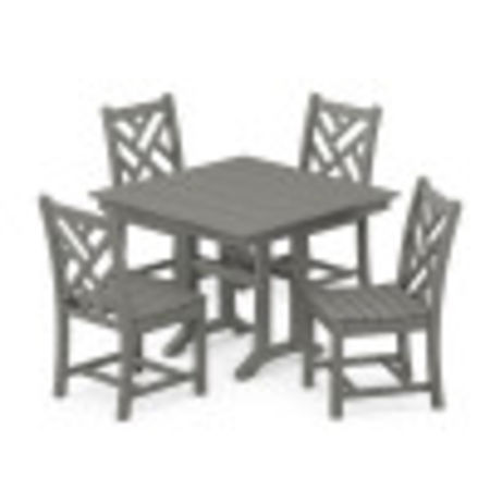 Chippendale 5-Piece Farmhouse Trestle Side Chair Dining Set in Slate Grey