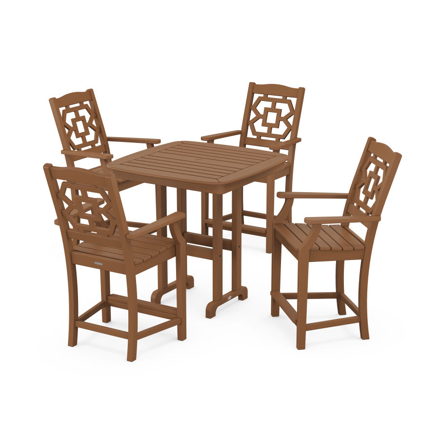 POLYWOOD Chinoiserie 5-Piece Counter Set in Teak