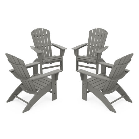 4-Piece Nautical Curveback Adirondack Chair Conversation Set in Slate Grey