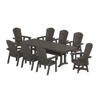 POLYWOOD Nautical Curveback Adirondack Swivel 9-Piece Dining Set with Trestle Legs in Vintage Finish