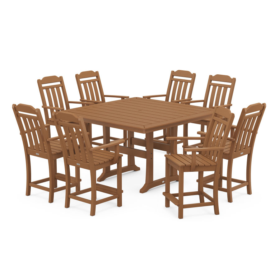 POLYWOOD Country Living 9-Piece Square Counter Set with Trestle Legs in Teak