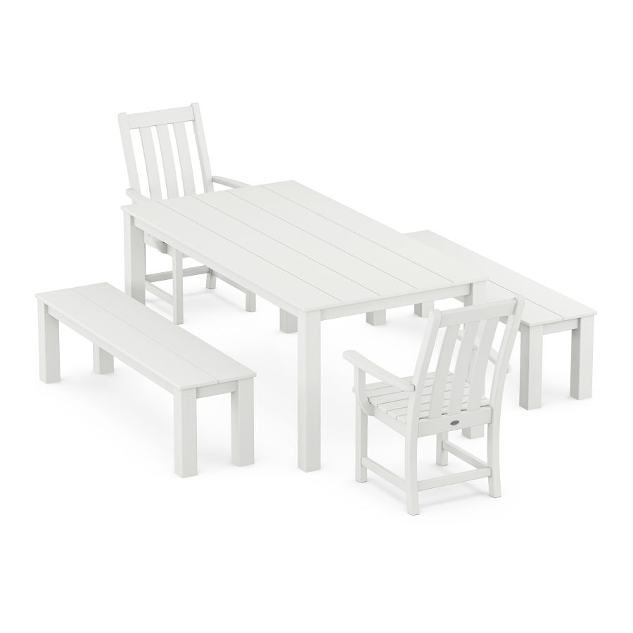 POLYWOOD Vineyard 5-Piece Parsons Dining Set with Benches in White