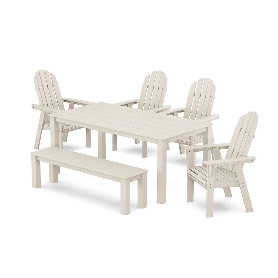 POLYWOOD Vineyard Curveback Adirondack 6-Piece Parsons Dining Set with Bench in Sand