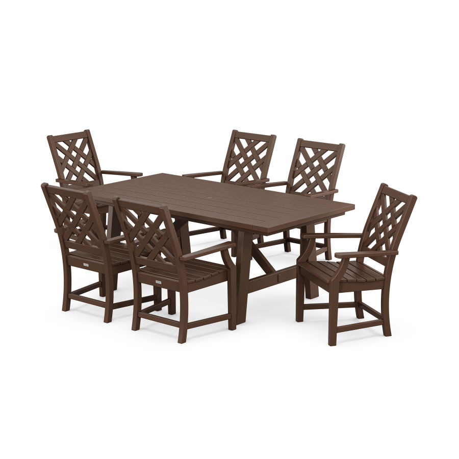 POLYWOOD Wovendale Arm Chair 7-Piece Rustic Farmhouse Dining Set in Mahogany