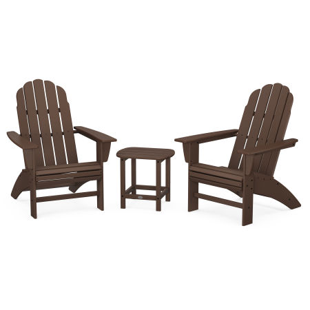 Vineyard 3-Piece Curveback Adirondack Set with South Beach 18" Side Table in Mahogany