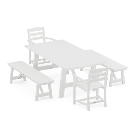 La Casa Cafe 5-Piece Rustic Farmhouse Dining Set With Trestle Legs in White
