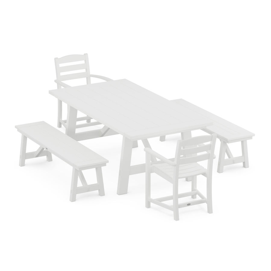 POLYWOOD La Casa Cafe 5-Piece Rustic Farmhouse Dining Set With Trestle Legs in White