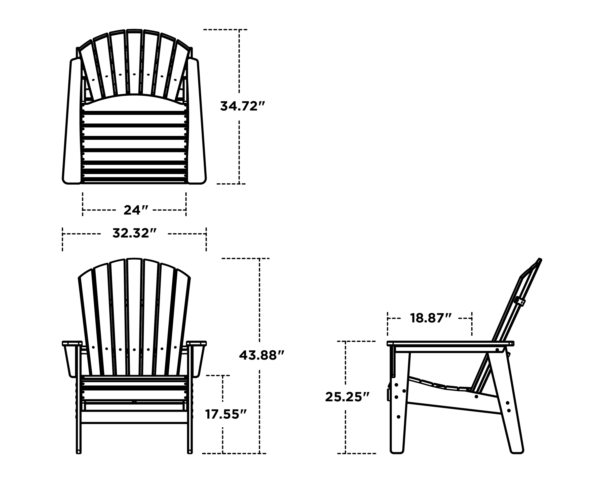 Dimensions for Nautical Grand Upright Adirondack Chair