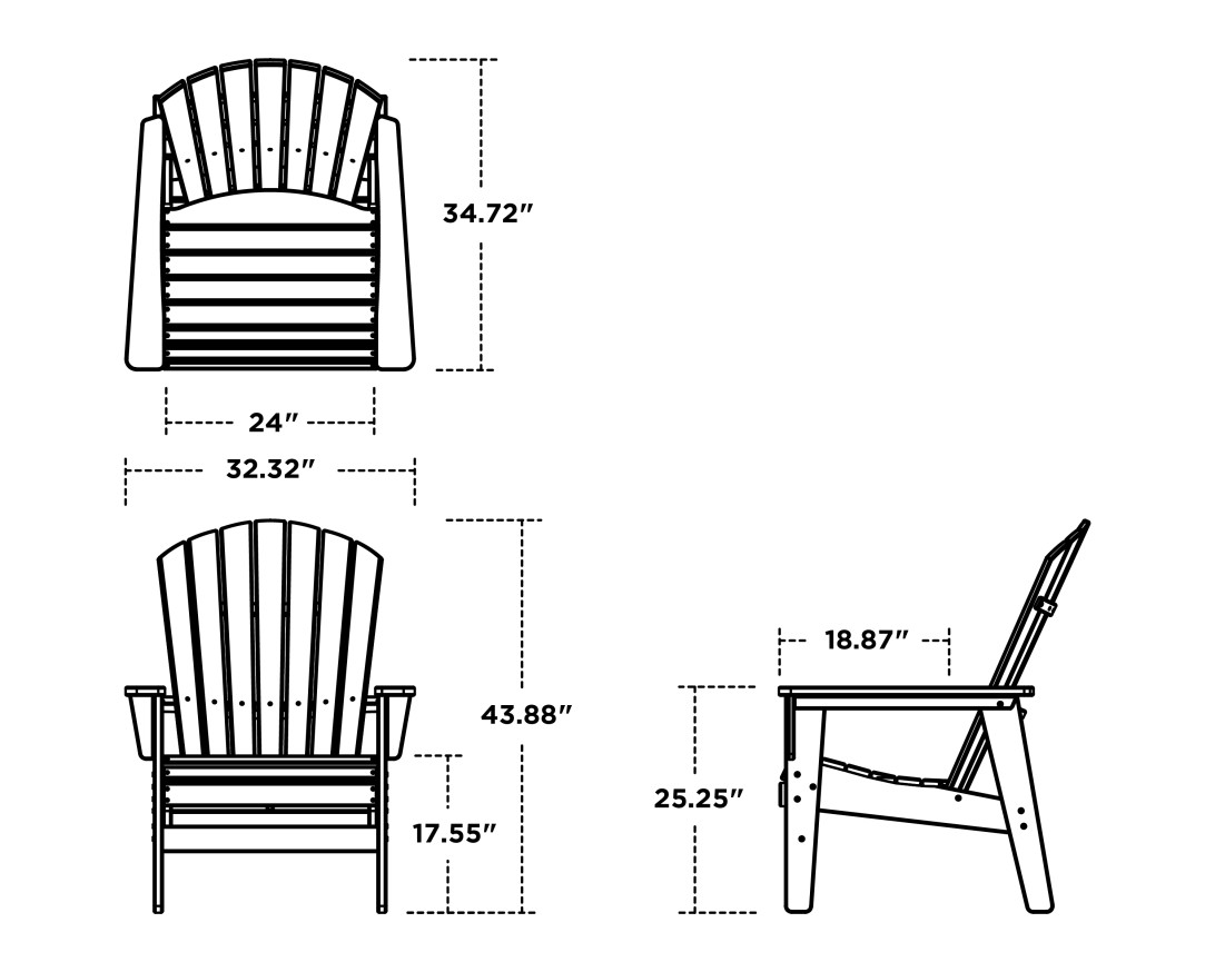 Dimensions for Nautical Grand Upright Adirondack Chair