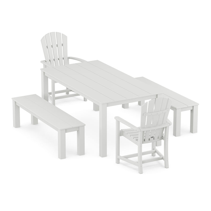 POLYWOOD Palm Coast 5-Piece Parsons Dining Set with Benches in White