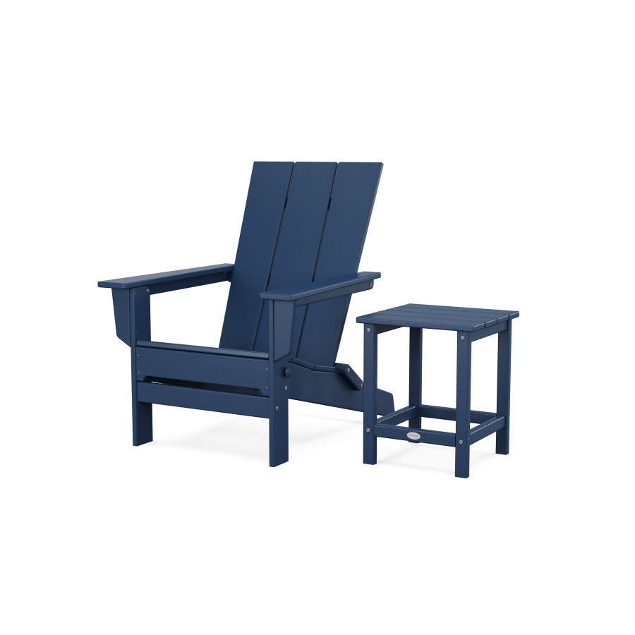POLYWOOD Modern Studio Folding Adirondack Chair with Side Table in Navy