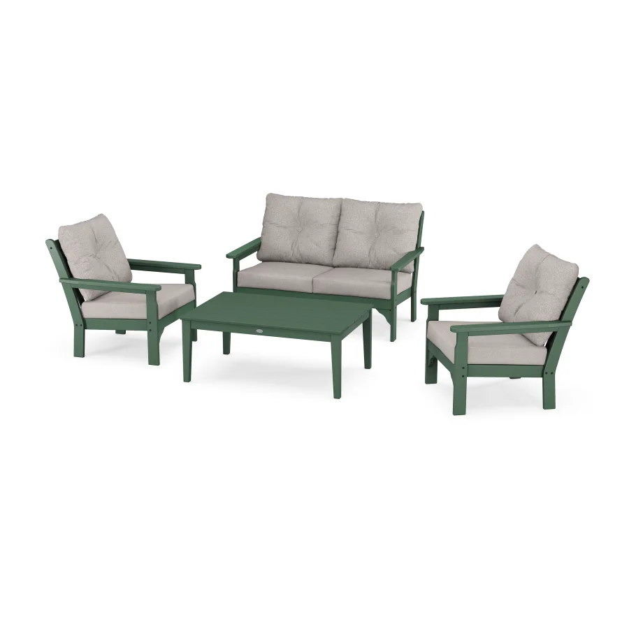 POLYWOOD Vineyard 4-Piece Deep Seating Set in Green / Weathered Tweed