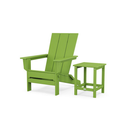 POLYWOOD Modern Studio Folding Adirondack Chair with Side Table in Lime