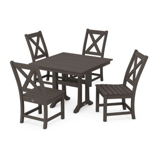 POLYWOOD Braxton Side Chair 5-Piece Farmhouse Dining Set With Trestle Legs in Vintage Finish