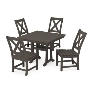 POLYWOOD Braxton Side Chair 5-Piece Farmhouse Dining Set With Trestle Legs in Vintage Finish