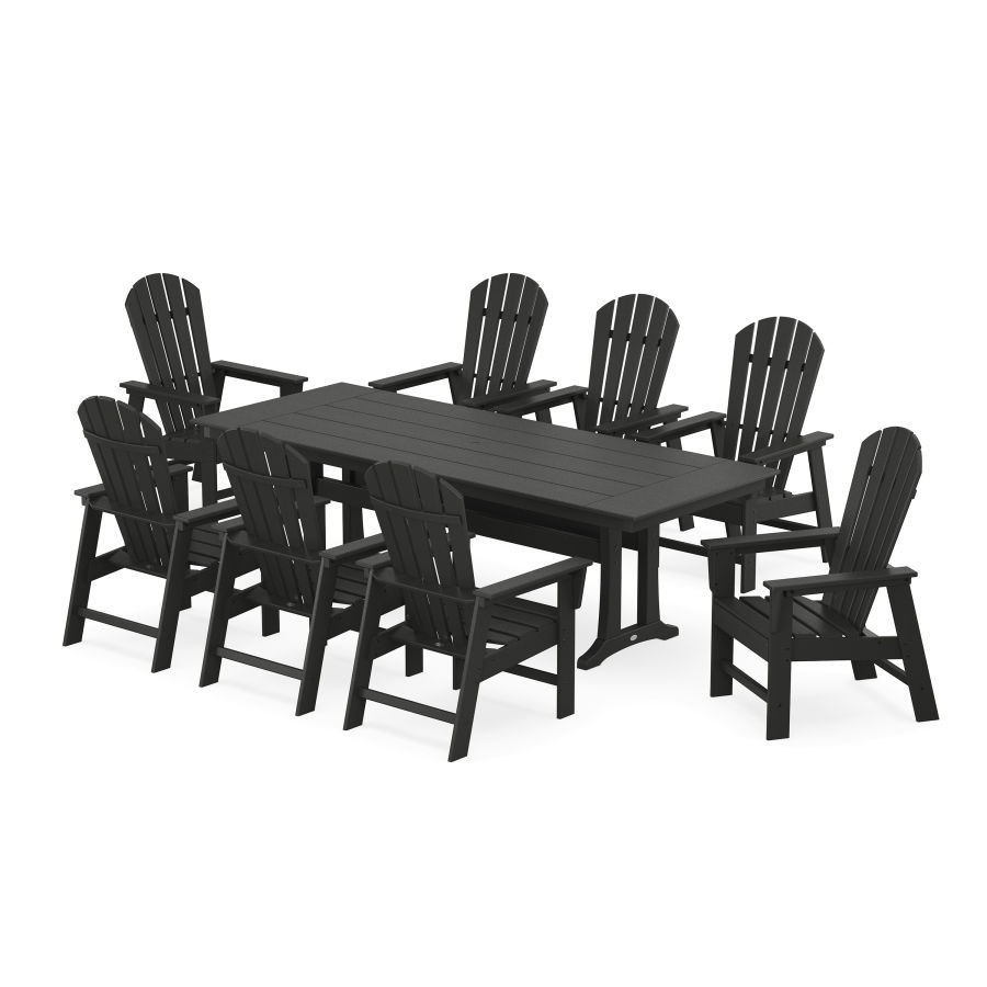 POLYWOOD South Beach 9-Piece Farmhouse Dining Set with Trestle Legs in Black